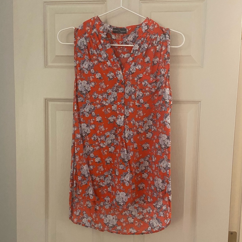 Market & Spruce Orange Floral Sleeveless Top - Size M